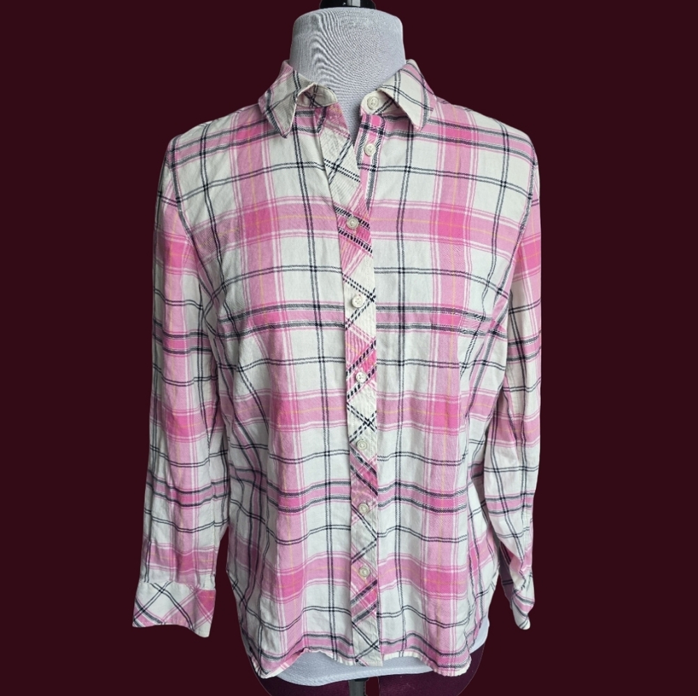 Talbots Pink and White Plaid Button Down Shirt Size SP